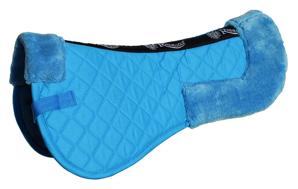Rhinegold COTTON HORSE RIDING SADDLE PAD - Luxury Equestrian Cotton Pad Saddle with Faux Fur, Trimmed Edges & Girth Replacement Straps. Horse Equipment - Numnahs for Horses & Ponies - Turquoise