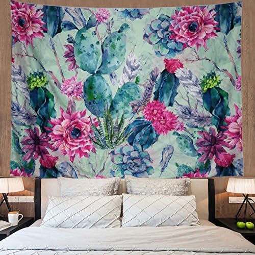Cactus Tapestry Wall Hanging Cactus Landscape Plant Printed Tapestry Watercolor Psychedelic Tapestry Bohemian Hippie Tapestry Indian Wall Art for Living Room Bedroom Dorm Decor