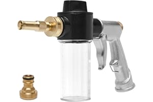 MOSIKEN High Pressure Foam Gun Car Wash Sprayer, Heavy Duty Metal Garden Hose Nozzle with 3.5oz/100cc Plastic Soap Dispenser Bottle, For Gardening, Watering Plants, Floor Cleaning (Silver)