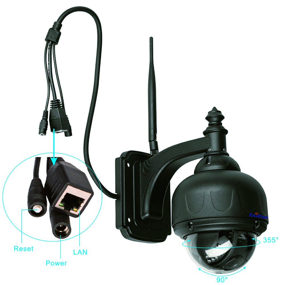 EsiCam OutDoor PTZ Dome Surveillance Camera WiFi 720P 3X Zoom 16G SD Card