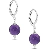 925 Sterling Silver Gemstone Earrings for Women - Birthstone Earrings - Sterling Silver Leverback Earrings - Silver Drop Earrings for Women - Minimalist Earrings - Everyday Earrings for Women