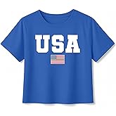 VVNTY Girls American Flag Crop Tops Kids USA Crop Shirt Patriotic 4th of July Tops 5-14 Years