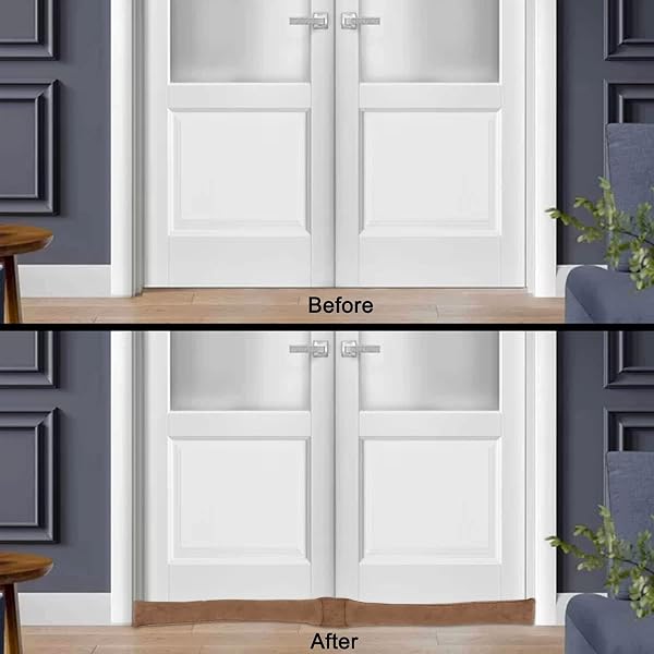HOME DISTRICT FRENCH DOOR DRAFT STOPPER – WEIGHTED UNDER DOOR DRAFT BLOCKER, APARTMENT NOISE BLOCKER, WINDOW DRAFT DODGER, WINTER DOOR INSULATION STRIP – 60 INCHES LONG – LIGHT BROWN