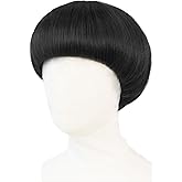 JoneTing Black Mushroom Wig【+Hair Cap】 Bowl Cut Wigs Men for Halloween Party Wigs Short Black Funny Wig for Man Black Bob Hair With Bangs for Christmas Cosplay Costume