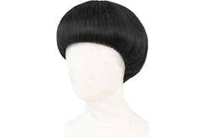 JoneTing Black Mushroom Wig【+Hair Cap】 Bowl Cut Wigs Men for Halloween Party Wigs Short Black Funny Wig for Man Black Bob Hair With Bangs for Christmas Cosplay Costume