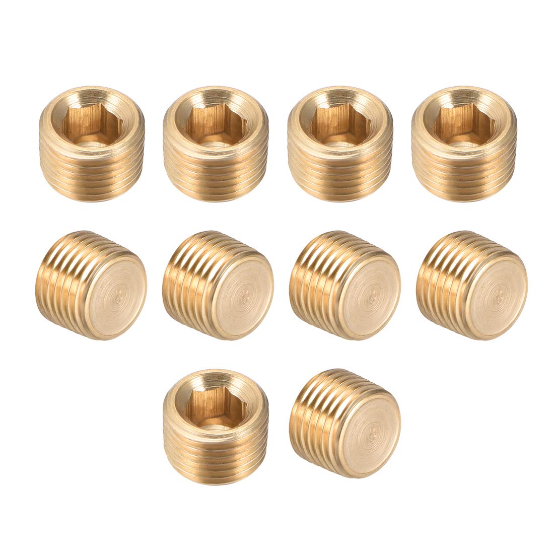sourcing map Brass Hex Socket Pipe Fitting, G1/8 Male Thread Hose Adapter Connector, for Garden Pipe Pneumatic Solenoid Valve, 10Pcs