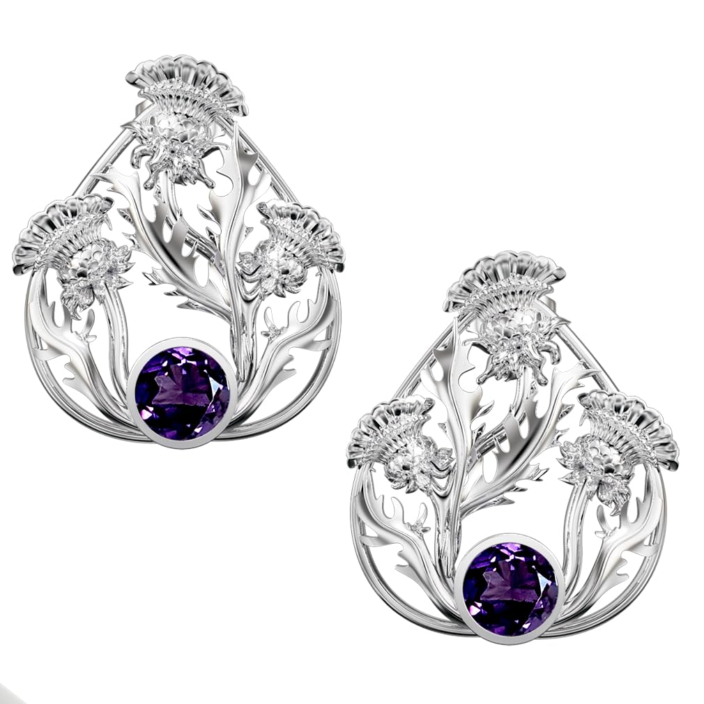 CAIRN 925 Sterling silver Scottish thistle earrings for women. Jewellery gift box included. Baird. 6121