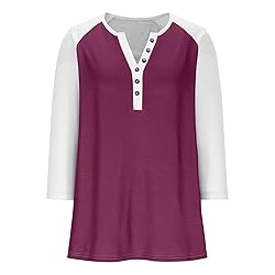 3/4 Length Sleeve Womens Tops Cotton Dressy V Neck