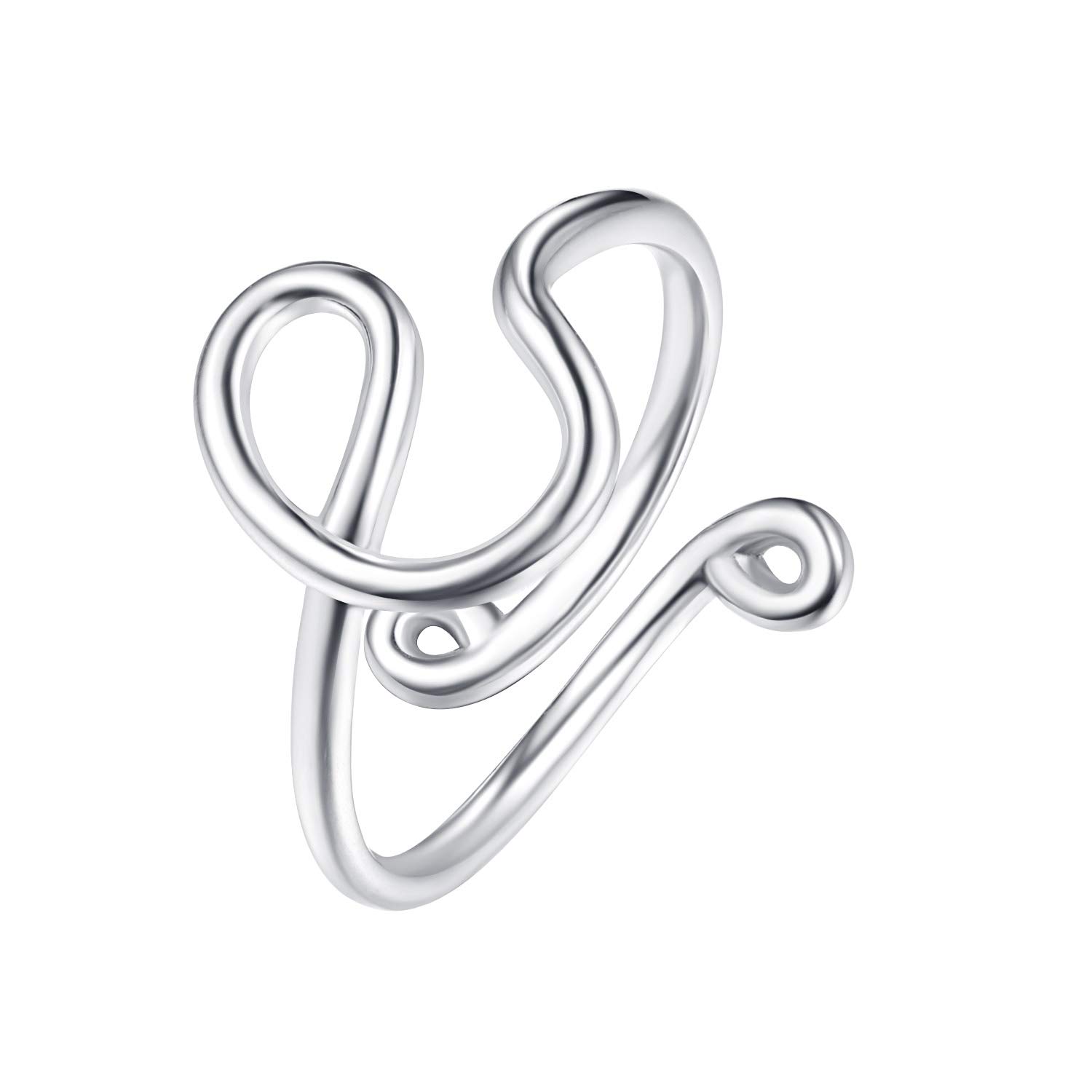 Letter Ring 925 Sterling Silver Stackable Ring Initial Letter Ring Adjustable for Women Girls (E)