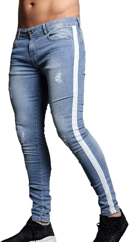 Amazon メンズ ダメージスキニージーンズ フィット ストレッチ 先細りデニムパンツ ジーンズ 通販