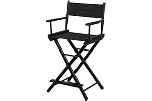 OmySalon 26" H Tall Directors Chair, Wooden Portable Folding Makeup Chair w/Storage Pouch & Footrest, Professional for Salon/Events/Mobile Services, 250lb Capacity, Black Canvas