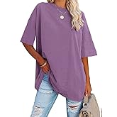 Fisoew Women's Oversized T Shirts Tees Half Sleeve Crew Neck Cotton Tunic Tops