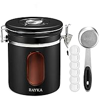 BAYKA Coffee Canister with Airtight Lid, Tawny Refill Window Coffee Container with Rotating Date, 6 Extra Exhaust Valves…