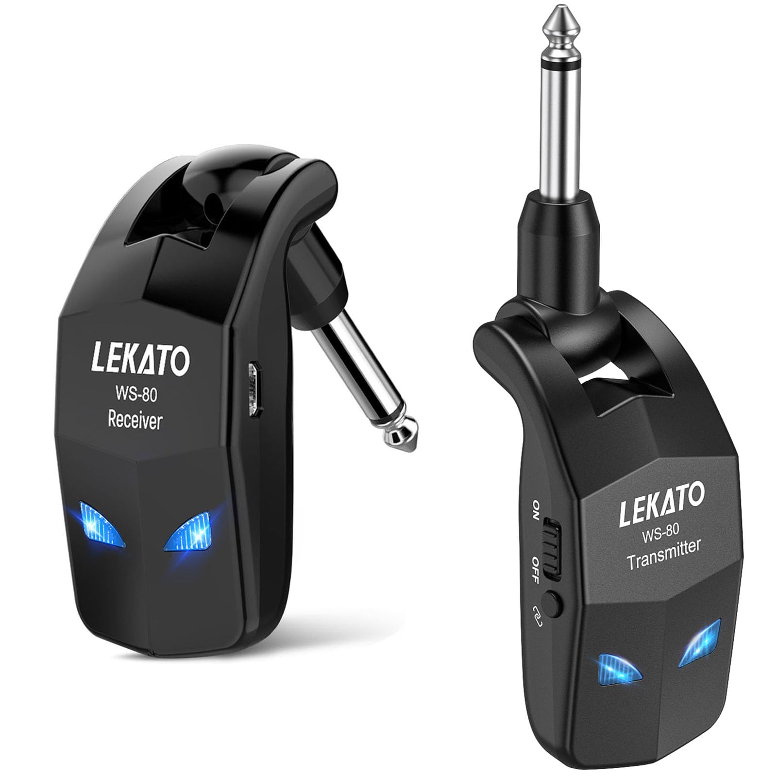 LEKATO Wireless Guitar System,Bass Wireless Transmitter Receiver, Rechargeable Digital Instrument System Cordless Electric Guitar Cable Bass Jack Lead For Guitars Bass (WS80)