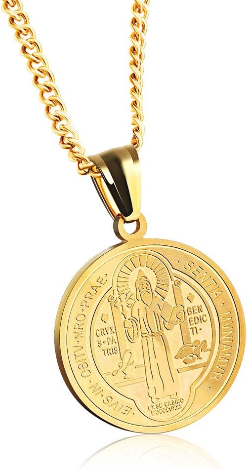 BBX JEWELRY Stainless Steel Saint Benedict Medal Catholic Saint Medals Pendant Necklace for Men Women