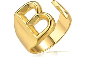 KeyStyle Bold Initial Letter Rings Adjustable, GoldChic Jewelry Women Gold Statement Ring Personalized Engraved Women’s Open Signet Ring for Party (Gold, White Gold, Black)