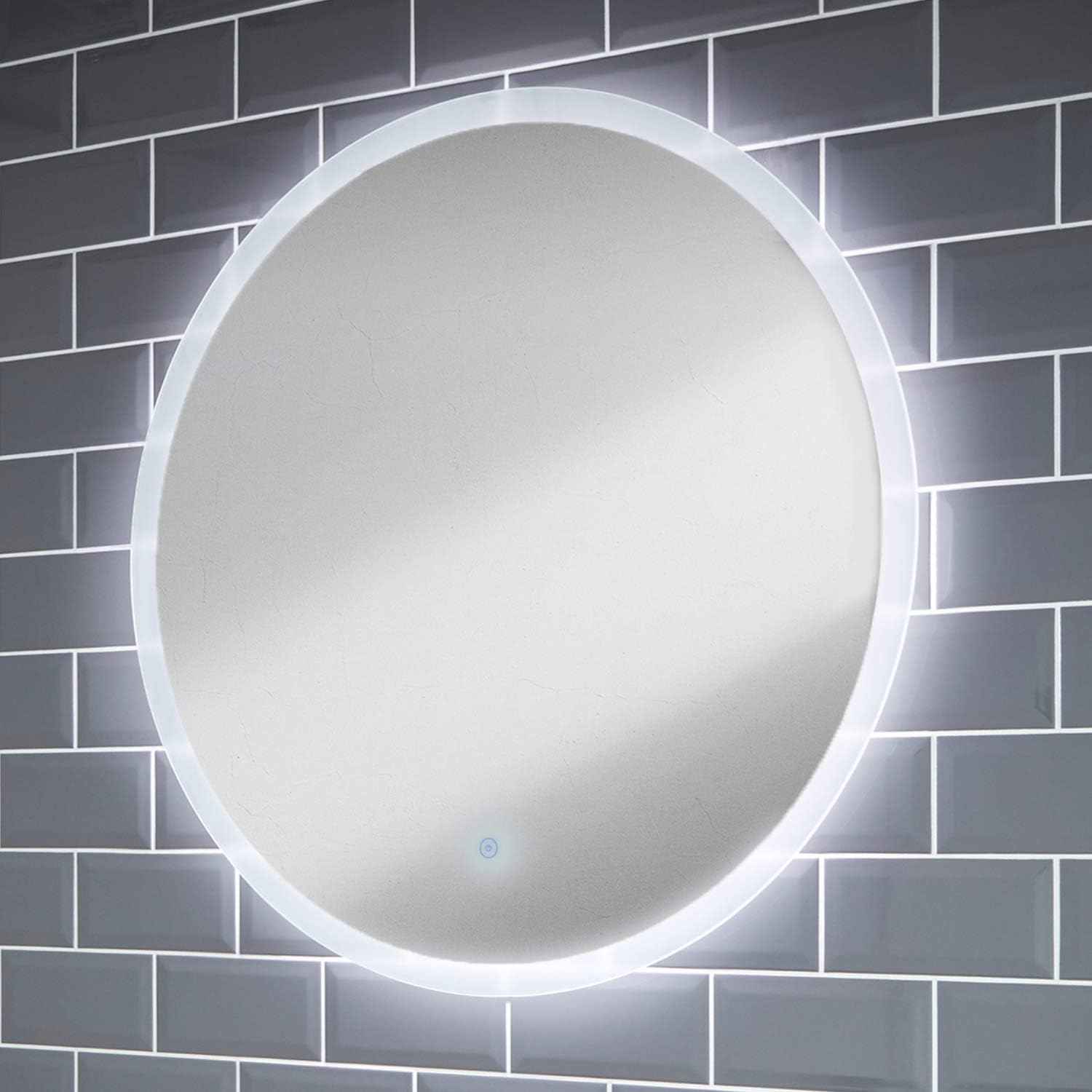 Pebble Grey™ Clarity Round Illuminated LED Bathroom Mirror with Heated Demister Mirror Pad and Touch Sensor Switch | 800 x 800 | IP44 Rated | 10 Year Guarantee