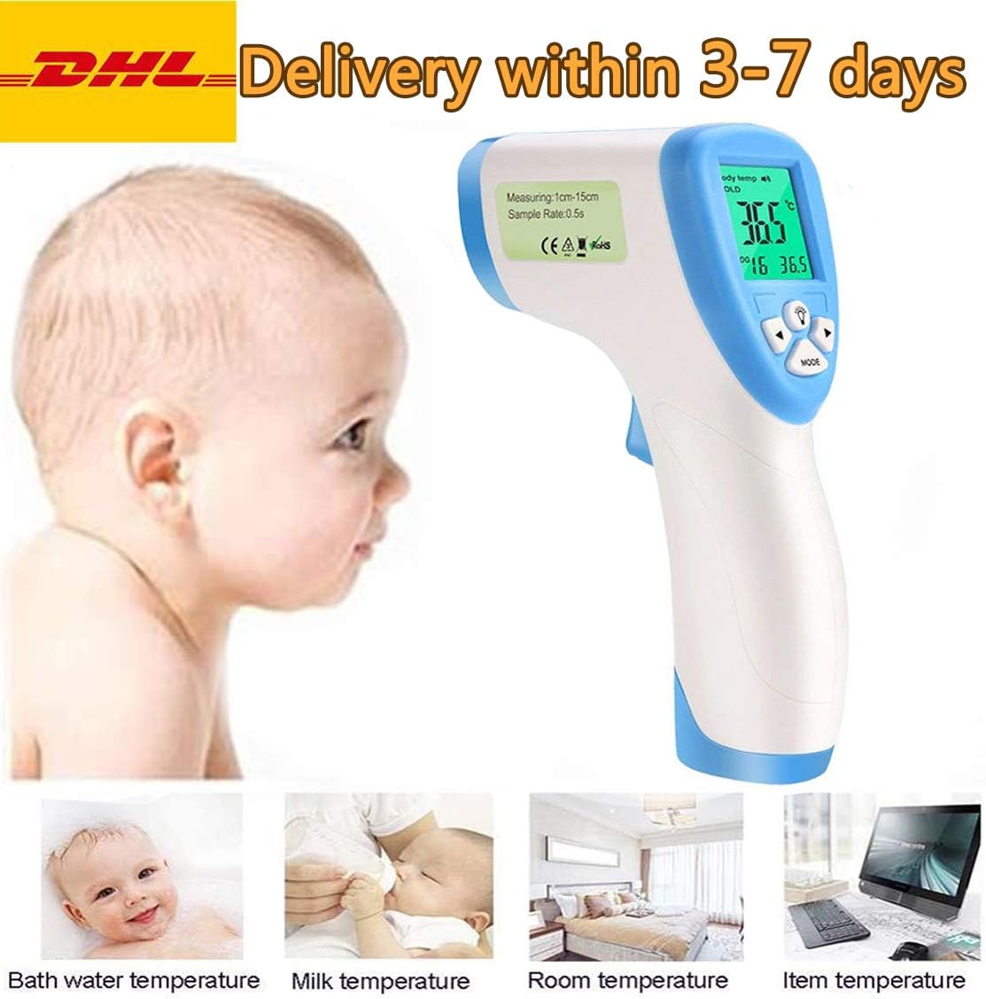 Greatico Digital Infrared Forehead Non-Contact Digital Thermometer Laser IR Portable Body Basal with 3 in 1 LCD Display for Baby, Adult, Surface of Objects