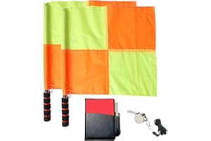 CORECISE Soccer Referee Flag Set,Match Football Linesman Flags,Red Yellow Cards with Notebook and Pencil,Coach Referee Stainl