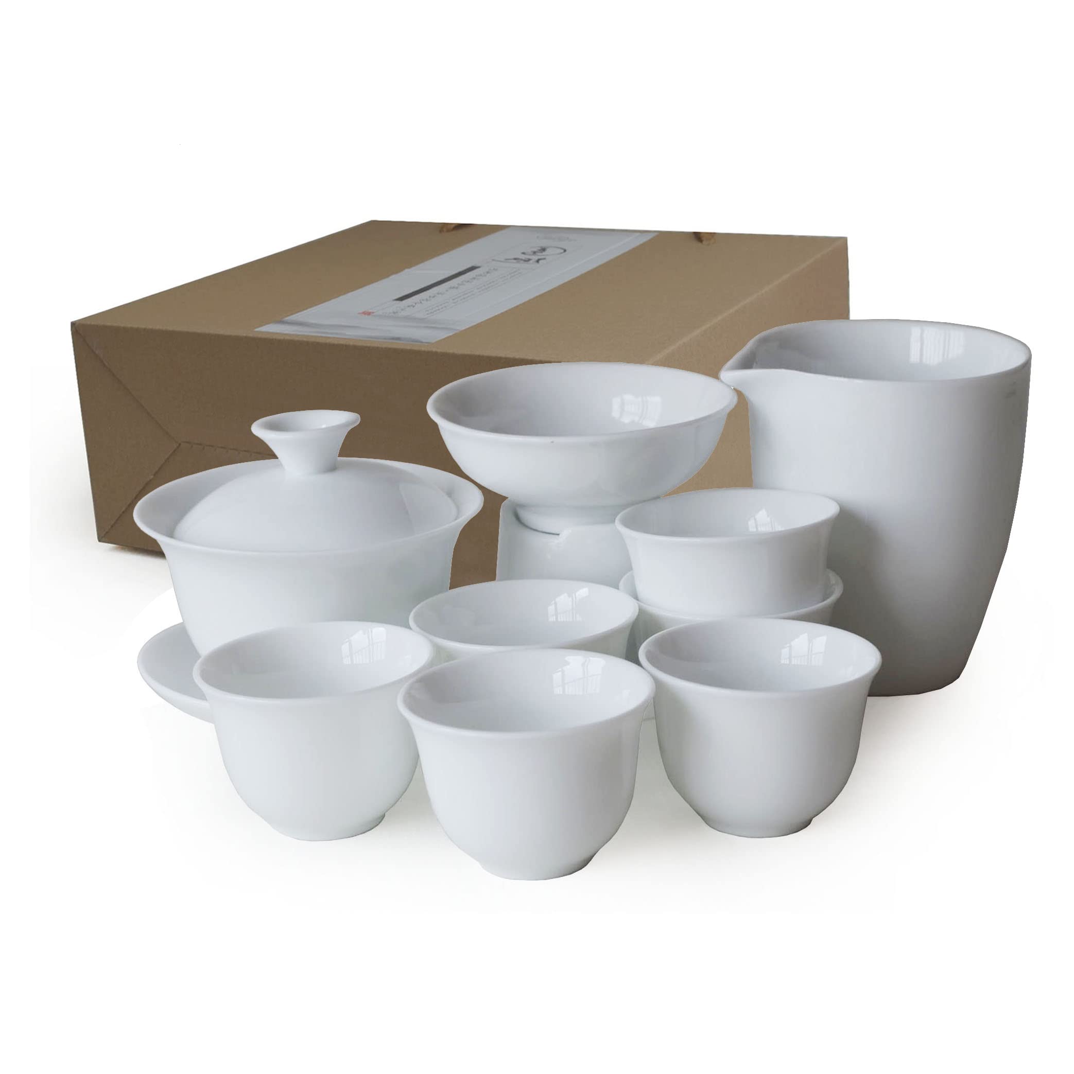 Gaiwan Teacup Chinese Gongfu Tea Set High White Porcelain Tea Cup Ceramic Gift Box (Jiangjun cup)
