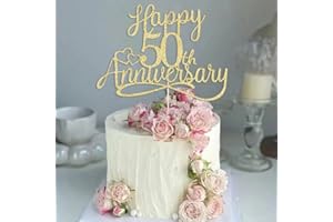 Sleyberoy golden Glitter Happy 50th Anniversary Cake Toppers -Wedding Anniversary Party Decorations, 50th Wedding Anniversary, Company Anniversary Party, Birthday Party Decorations