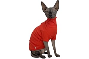 KITIPCOO Sphynx Cats Shirt Cat Turtleneck Cotton Sweater Pullover Kitten T-Shirts with Sleeves Cat Pajamas Jumpsuit for Sphynx Cornish Rex, Devon Rex, Peterbald (Sunset, Large (Pack of 1))
