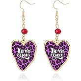 LKingel Valentines Love Heart Earrings for Women Leopard Print Love Heart Dangle Earring Vintage Leopard Print Earring Valentines Outfits Birthday Valentine's Day Accessories Jewelry Gift for Women