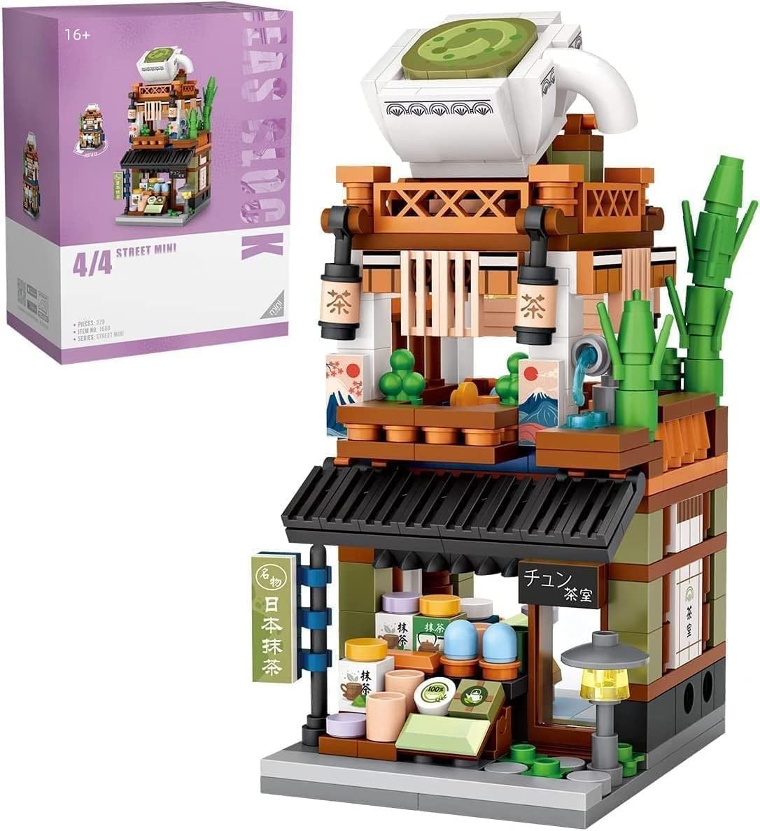 Japanese Street Matcha Shop Building Blocks, 399Pcs Architecture Model Modular House Building Sets NOT Compatible with Major Brand