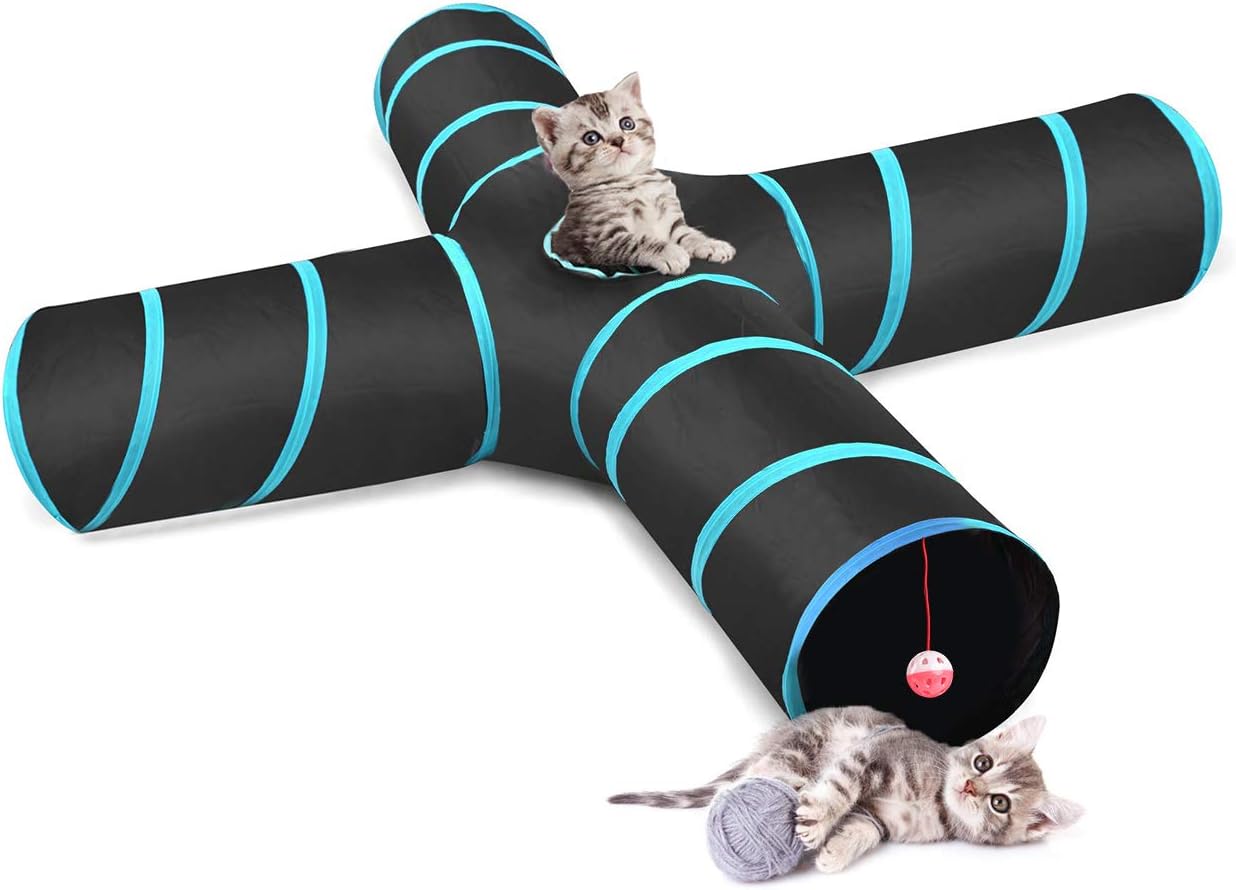 TOPAUP Cat Tunnel Toy Collapsible 4 Way Cat Tube Tunnel Kitten Tunnels for Indoor Cats Pet Play Tunnel and Pop Up Cubes for Cats,Rabbits,Kittens,Puppy