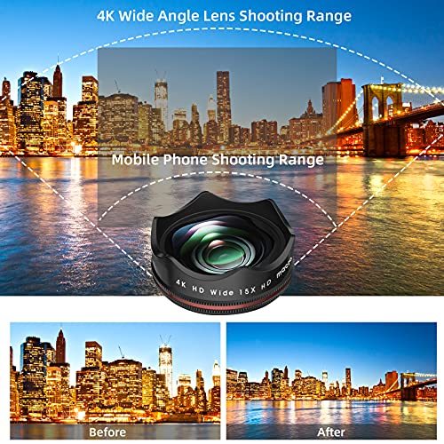 Phone Camera Lens Kit with Selfie Ring Light- 4K Wide Angle Lens