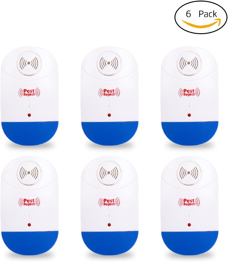 6-Pack Pest Offense Ultrasonic Pest Repellers with Nightlight Control-Electronic Plug In-Repelling for Rodents, Cockroaches, Spiders, Insects, Roaches, Flies, Ants, Mice, Rats