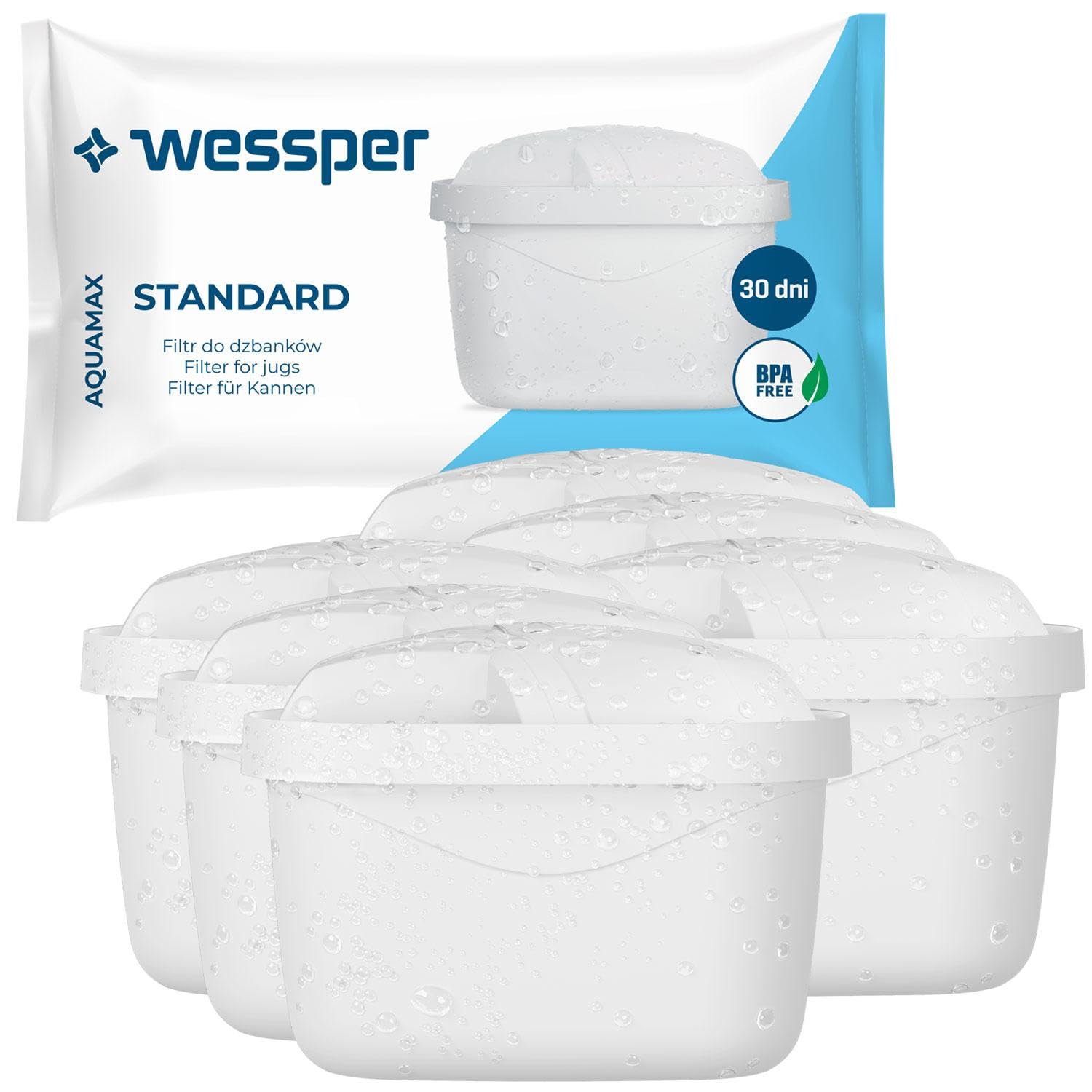 Wessper® AQUAMAX Water Filter Cartridges for Hard Water Compatible with BRITA Maxtra, PearlCo, Aqua Select - Pack 6