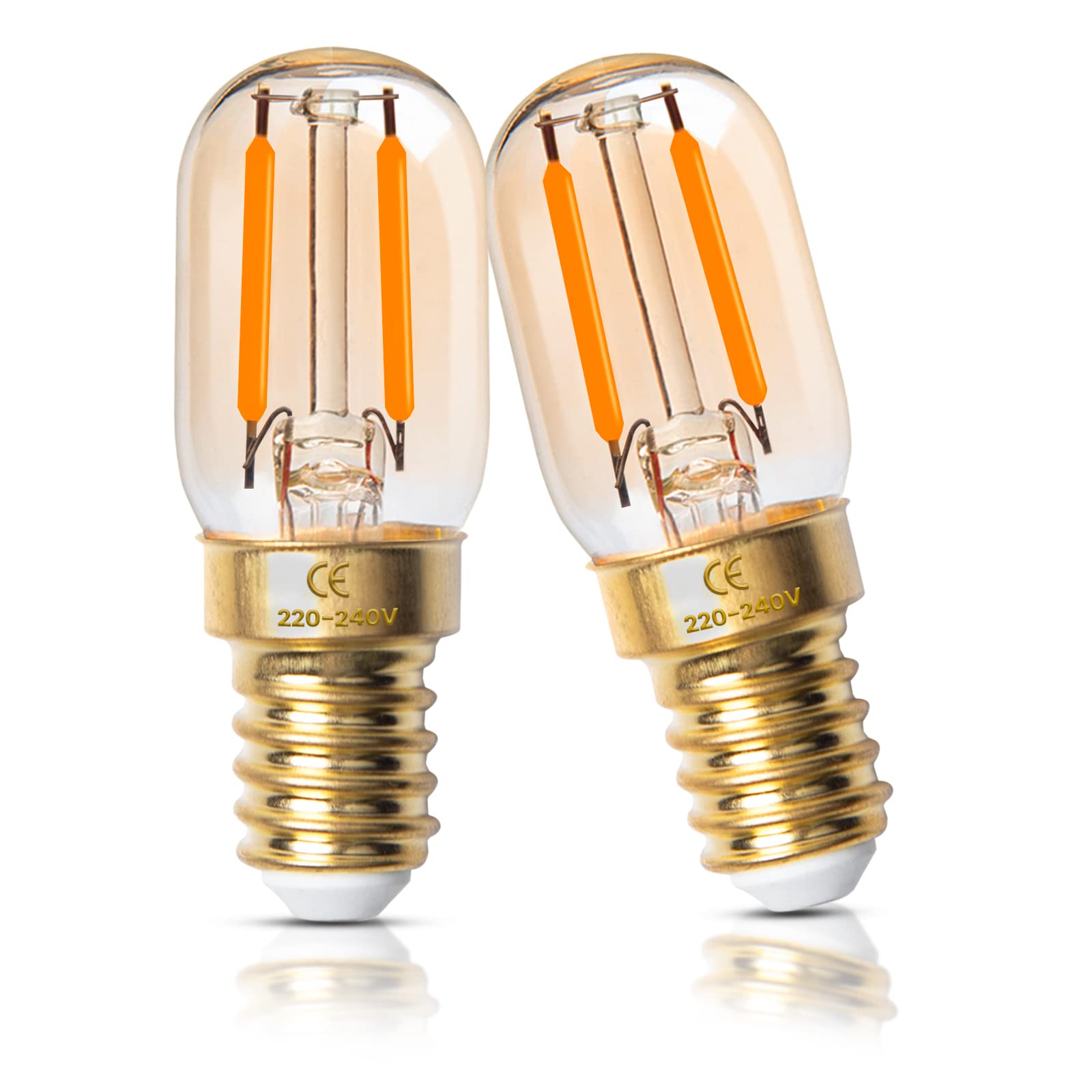 Luxvista 2W E14 LED Light Bulb Small Screw Ultra Warm White 2200K Dimmable SES E14 Filament Bulbs Vintage Amber Glass T22 Mini Tubular, Equivalent 15-20W, 2-Pack — image 1