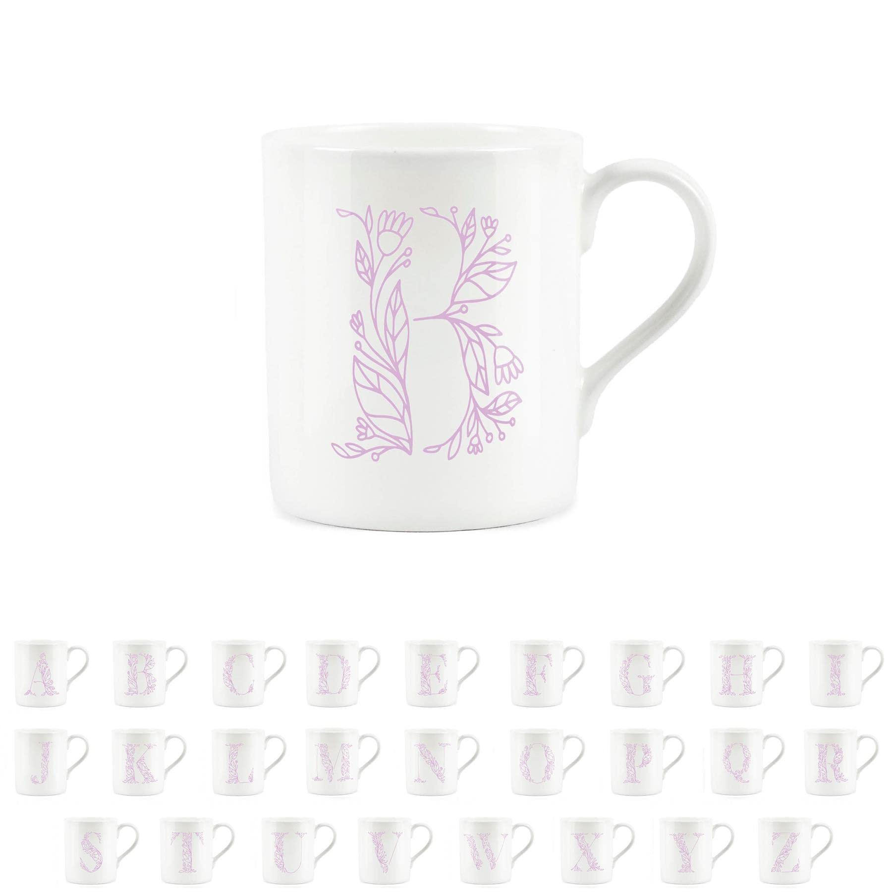 Purely Home Floral Pink Letter B Mug - Fine Bone China Small Coffee Tea Mug Present Personalised Initial Gift