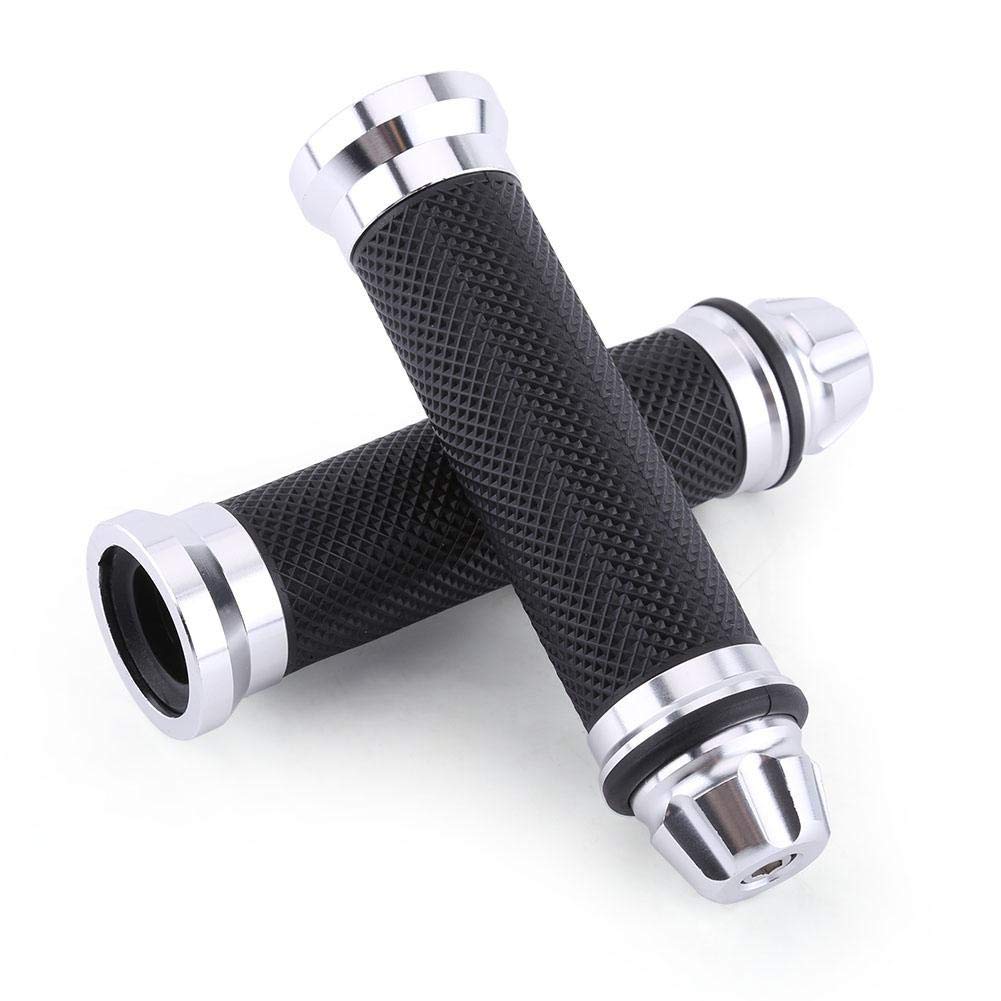 Motorcycle Handlebar Grips, Universal CNC Aluminum Alloy 7/8'' 22mm Rubber Motorbike Hand Grips Covers for Bike Motorcycle(Silver)