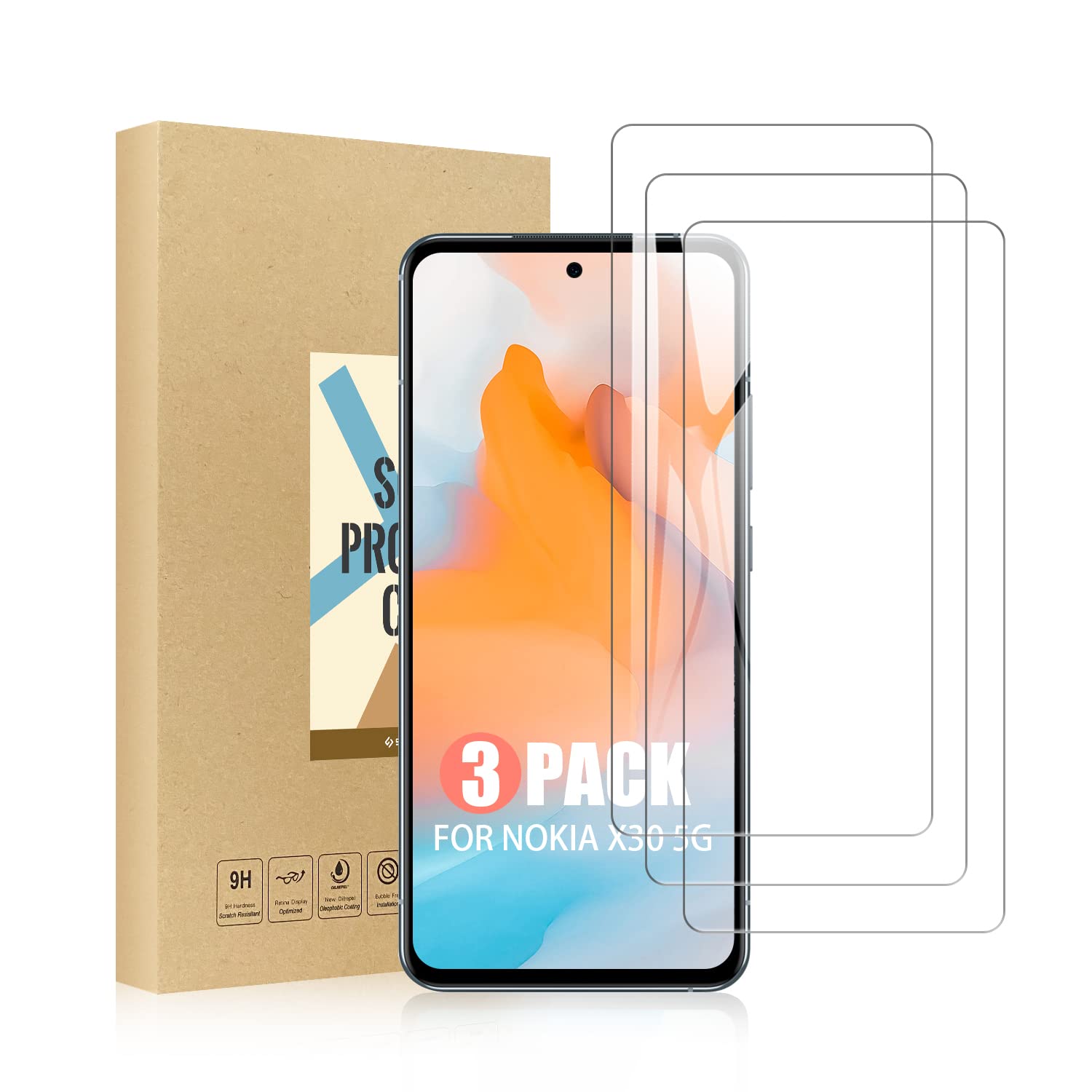 SCL Screen Protector Compatible with Nokia X30 5G Screen Protector Nokia X30 Tempered Glass Film [3-Pack], [Easy Installation, Case Friendly, Bubble-free, 9H]