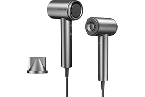 SKYMOON Ionic Hair Dryer, Lightweight Ionic Blow Dryer with 110,000 RPM High Speed Motor for Fast Drying, 1400W Thermal-Control 4 Temps/3 Speeds Hairdryer for Home & Travel, Dark Grey