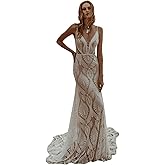 Lace Mermaid Wedding Dresses for Bride Boho Long Sleeve Satin Beach Bridal Dress or Bride