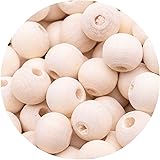 MJIYA Natural Wooden Beads, Round Beads Loose Beads Rustic Country Beads Suitable for DIY Jewelry Making, Home Decoration (50