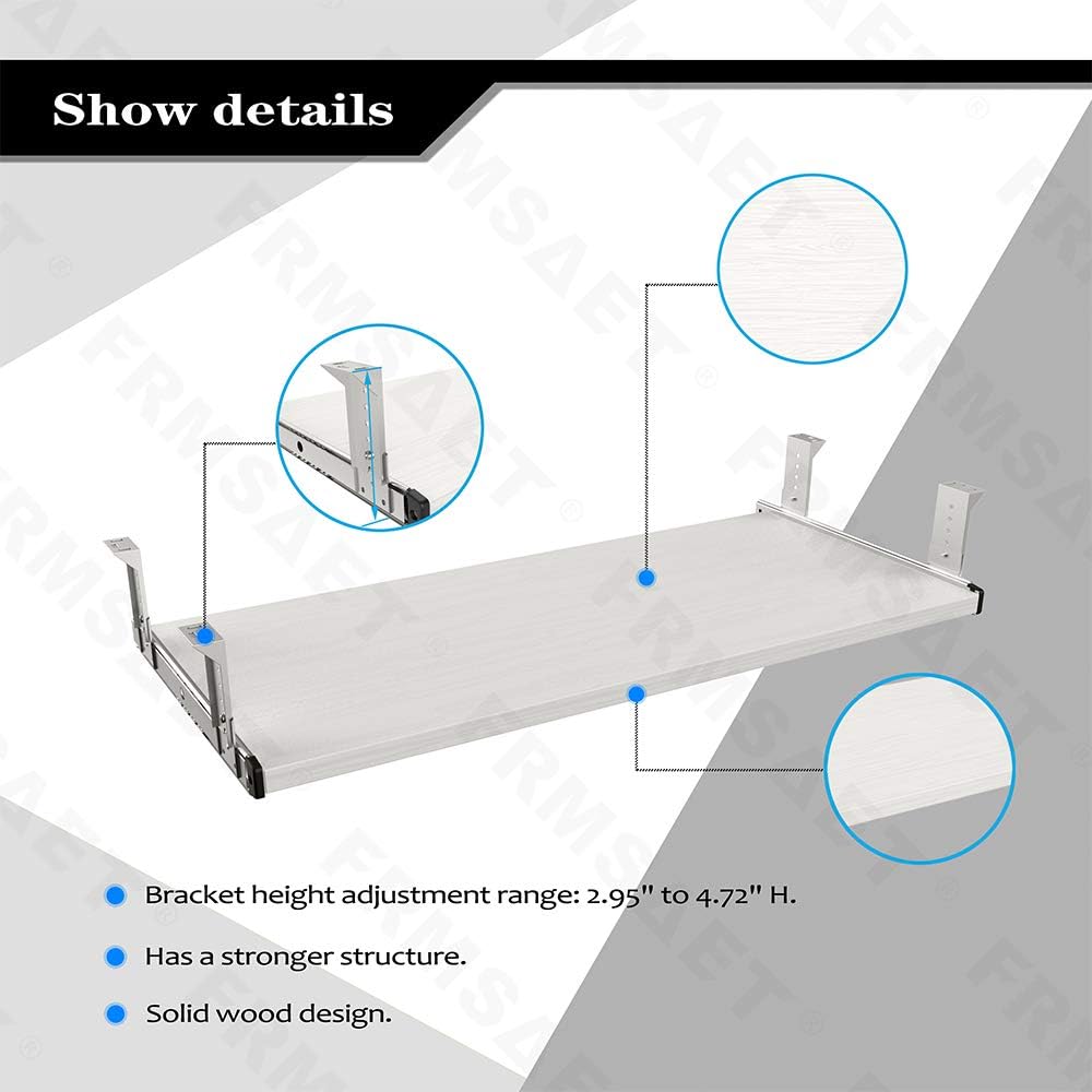 FRMSAET Furniture Accessories Office Product Suits Hardware 20/24/30 inches Keyboard Drawer Tray Wood Holder Under Desk Adjustable Height Platform. (30 inches, White): Furniture & Decor