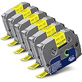 Topcolor 6-Pack Tze631 12mm 0.47 Laminated Yellow Label Tape Compatible for Brother Tze-631 Tze631 TZ-631 P Touch Label Tape Tz Tze 12mm 1/2" Black on Yellow for PTD210 PTD220 PTD400 PT1290 PT2040