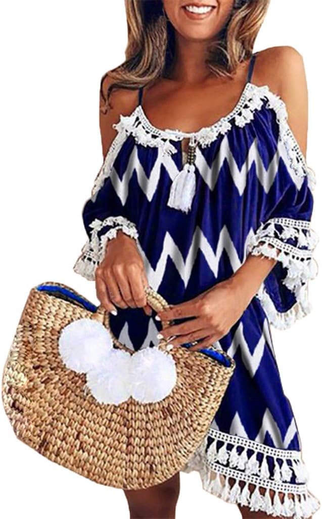 Sumeimiya Women Off Dress, Beach Dress Tassel Short Cocktail Party Sundress