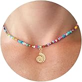 VRIUA Colorful Beaded Necklaces for Women – Summer Beach Boho Starfish, Conch, Shell, Pearl, Palm tree Pendant Necklace Jewelry