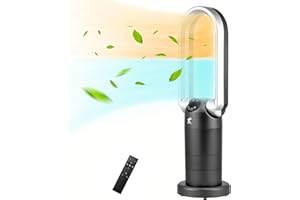 OCEAN LOONG OceanLoong 1500W Space Heater & 29” Bladeless Fan for Bedroom, Ceramic Heater with Thermostat, Tip-Over Switch, Remote Control, Timer, Oscillation and Tilt Head, AB01H, Gray