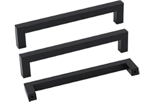Goldenwarm 5 Pack Black Square Bar Cabinet Pull Drawer Handle Stainless Steel Modern Hardware for Kitchen and Bathroom Cabinets Cupboard,Center to Center 6-1/4in(160mm) Handles for Kitchen Cabinets