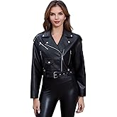 DIASHINY Faux Leather Jacket For Women Crop Short Cropped PU Slim Zip Up Moto Biker Coat Motorcycle Jackets