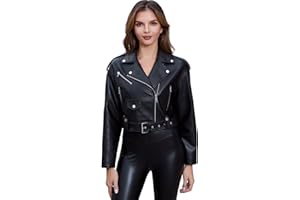 DIASHINY Faux Leather Jacket For Women Crop Short Cropped PU Slim Zip Up Moto Biker Coat Motorcycle Jackets