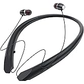 Neckband Bluetooth Headphones, Retractable Headset Wireless Bluetooth Earbuds with Microphone, IPX5 Sweatproof, Stereo Noise Cancelling Earphones, Vibration Alerts for Running Workout Sports (black)