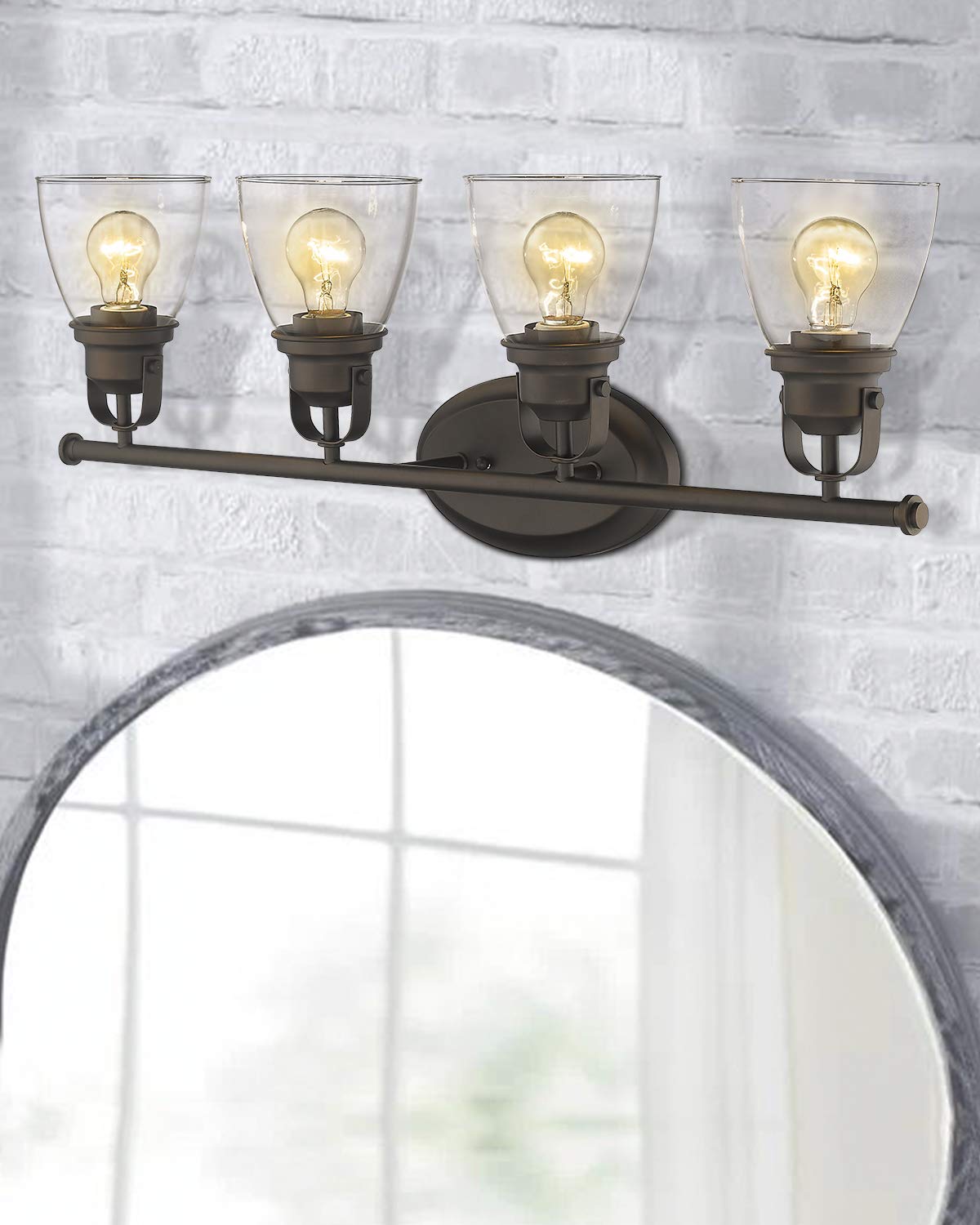 Zeyu 4-Light Vanity Lights, Vintage Bathroom Lighting Fixture 30 Inch, Oil Rubbed Bronze Finish with Clear Glass Shade, 103-4W-ORB