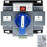 220V 2P 63A Dual Power Automatic Transfer Switch, Generator Changeover Switch 50Hz/60Hz with Automatic and Manual Switching Modes